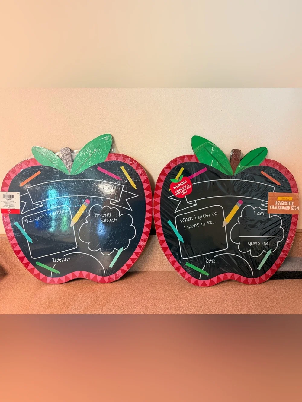 Apple-Shaped Reversible Chalkboard Back to School Signs - Red & Green
